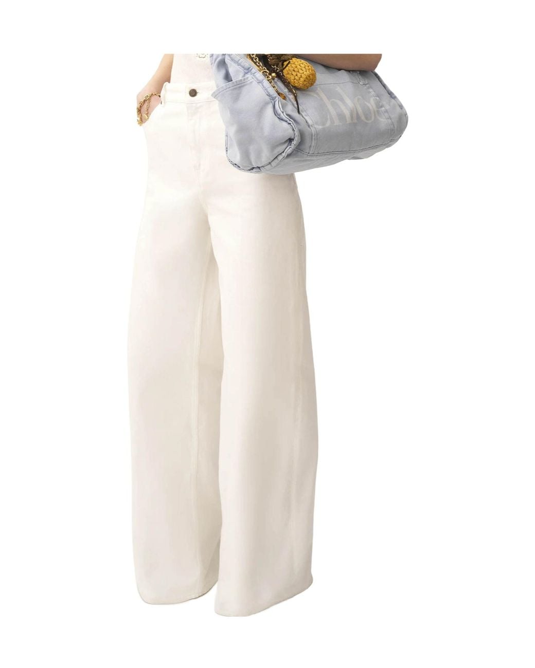 Chloé White Chloé Logo Patch Wide-Leg Jeans