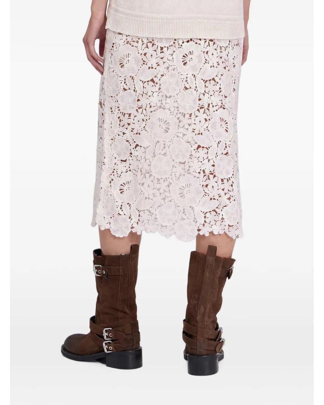ERMANNO FIRENZE White Floral Openwork Midi Skirt