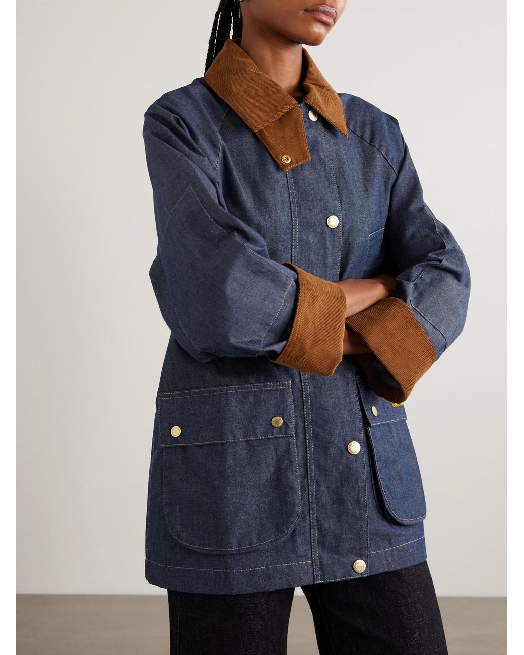 Barbour Blue Cotton Corduroy-Trimmed Denim Jacket