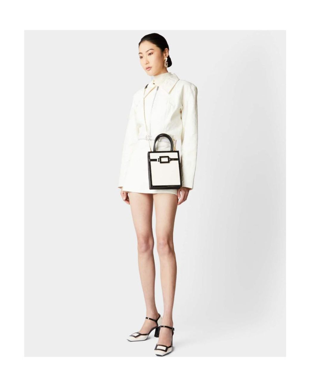 Roger Vivier White Belle Vivier Voyage Lacquered Buckle Mini Tote Bag