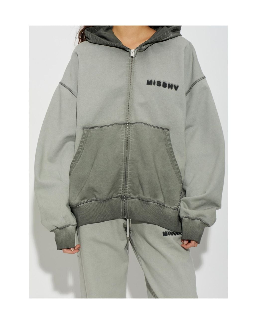 M I S B H V Gray Zip-Up Hoodie for men