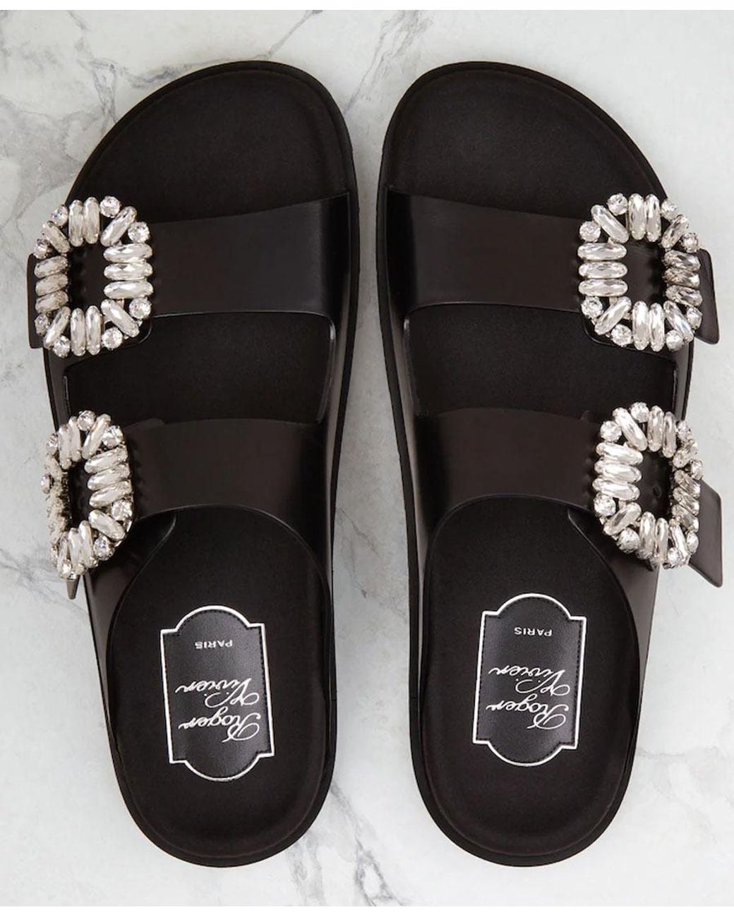 Roger Vivier Black Slidy Viv' Buckle Open Toe Mules