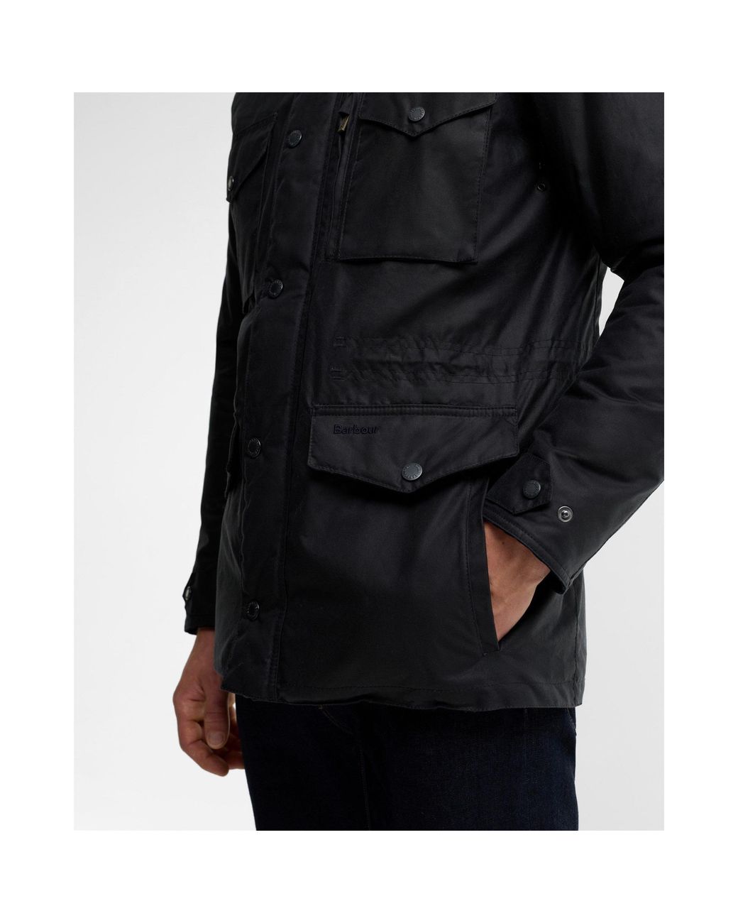 Barbour Black Waxed Cotton Hooded Field Jacket for men