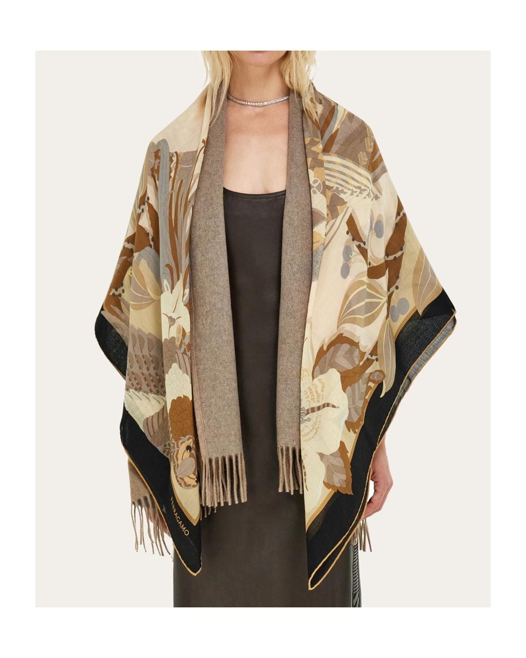Ferragamo Metallic Parrots Print Cashmere Shawl