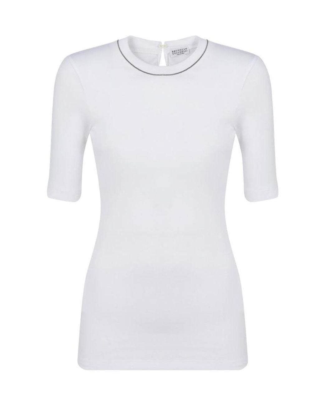 Brunello Cucinelli White Embellished Short-Sleeved T-Shirt