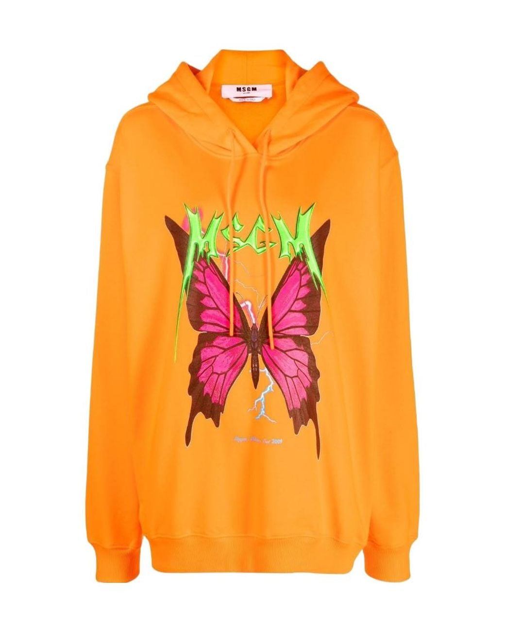 MSGM Orange Graphic-Print Cotton Hoodie