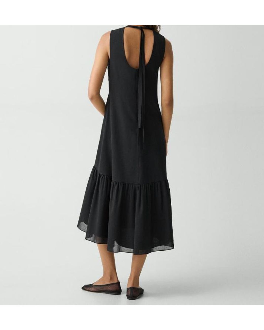 Theory Black Tie-Neck Midi Dress
