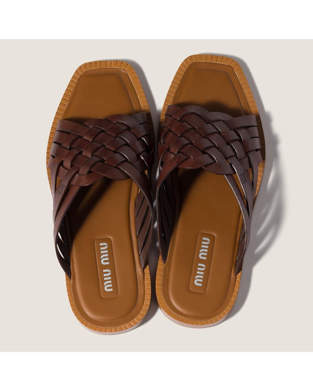 Miu Miu Brown Woven Flat Sandals