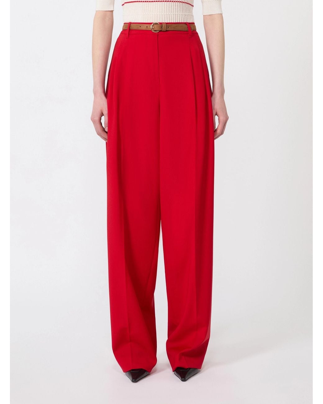 Max Mara Red Pleated Trousers