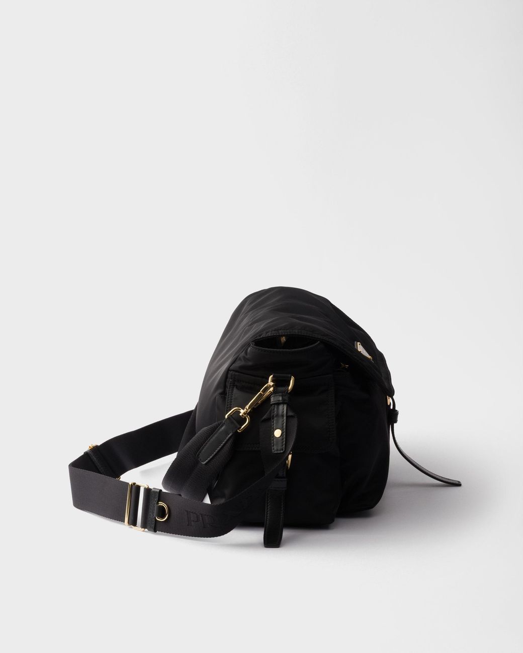 Prada Black Logo Plaque Foldover-Top Shoulder Bag