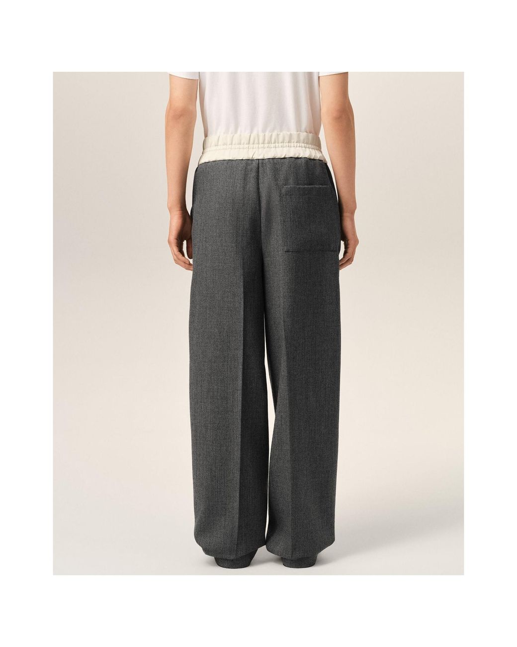 AMI Gray Wool Drawstring Casual Trousers