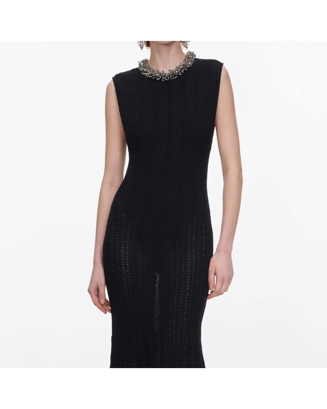 Self-Portrait Black Beaded Openwork Knit Maxi Skirt