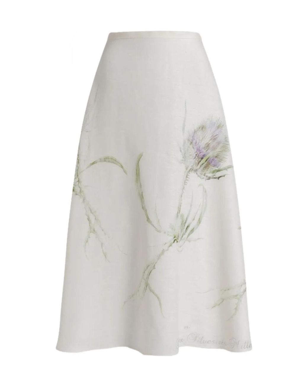 Alberta Ferretti White Linen Midi Skirt With A Floral Pattern