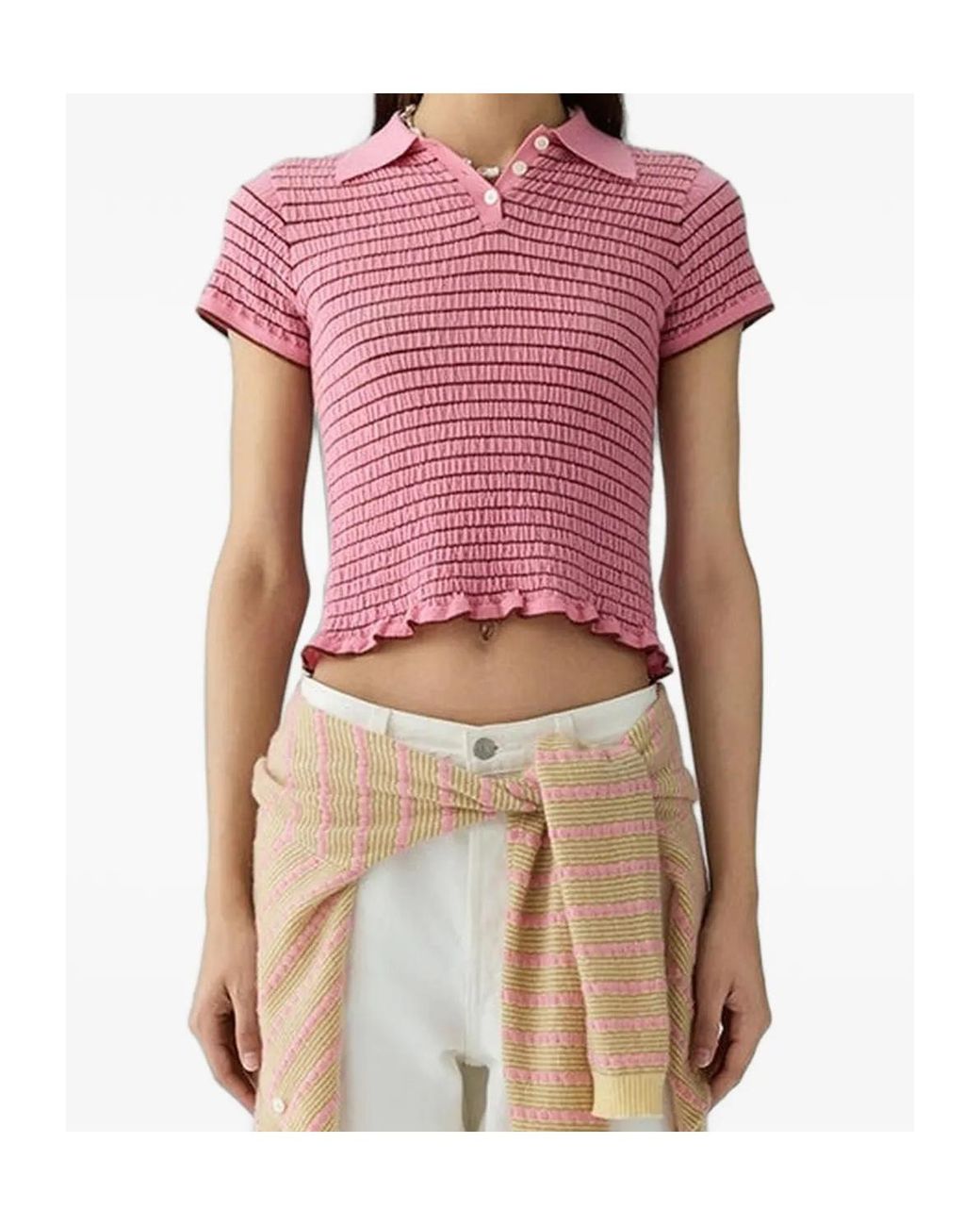 Guest In Residence Pink Striped-Pattern Polo Shirt