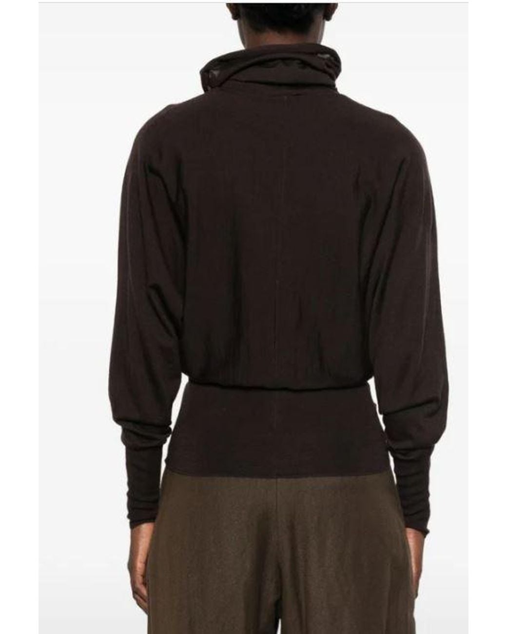 Soeur Brown Draped-Neck Long-Sleeve Knit Top