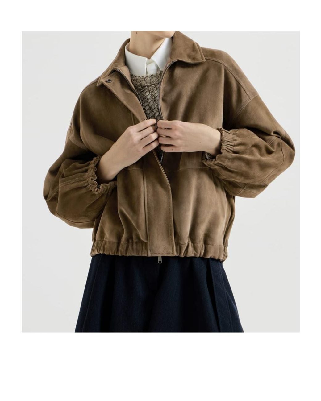 Brunello Cucinelli Brown Elasticated Hem Zipped Jacket