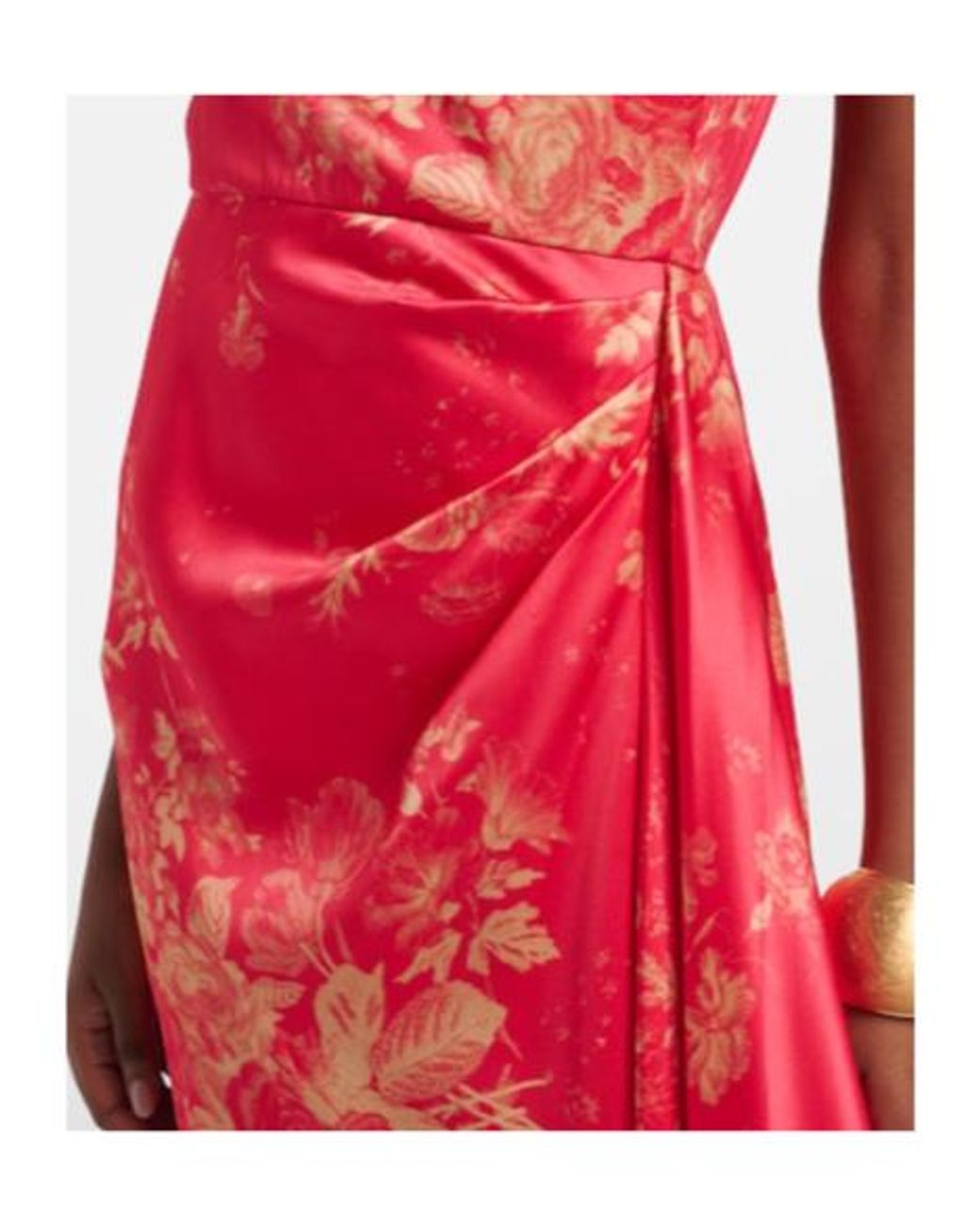 Erdem Red Draped Floral Duchess Satin Gown