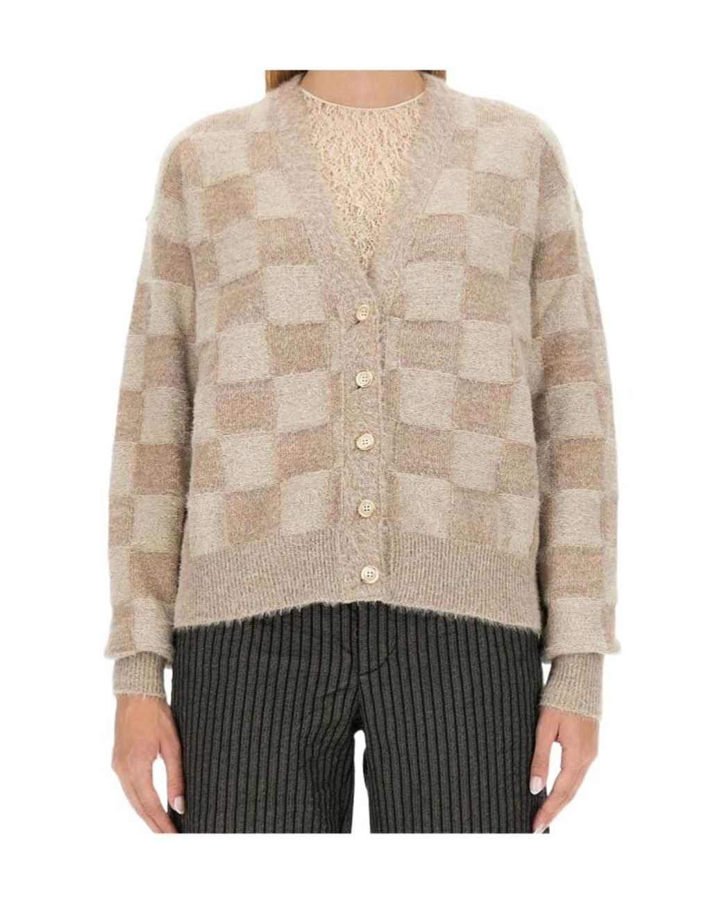 Uma Wang Natural Checkerboard Knitted Cardigan