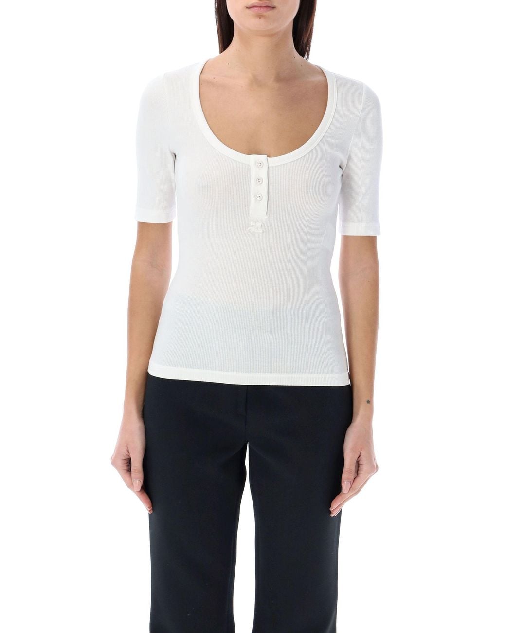 Courreges White Holistic Snaps 90's Ribbed T-Shirt