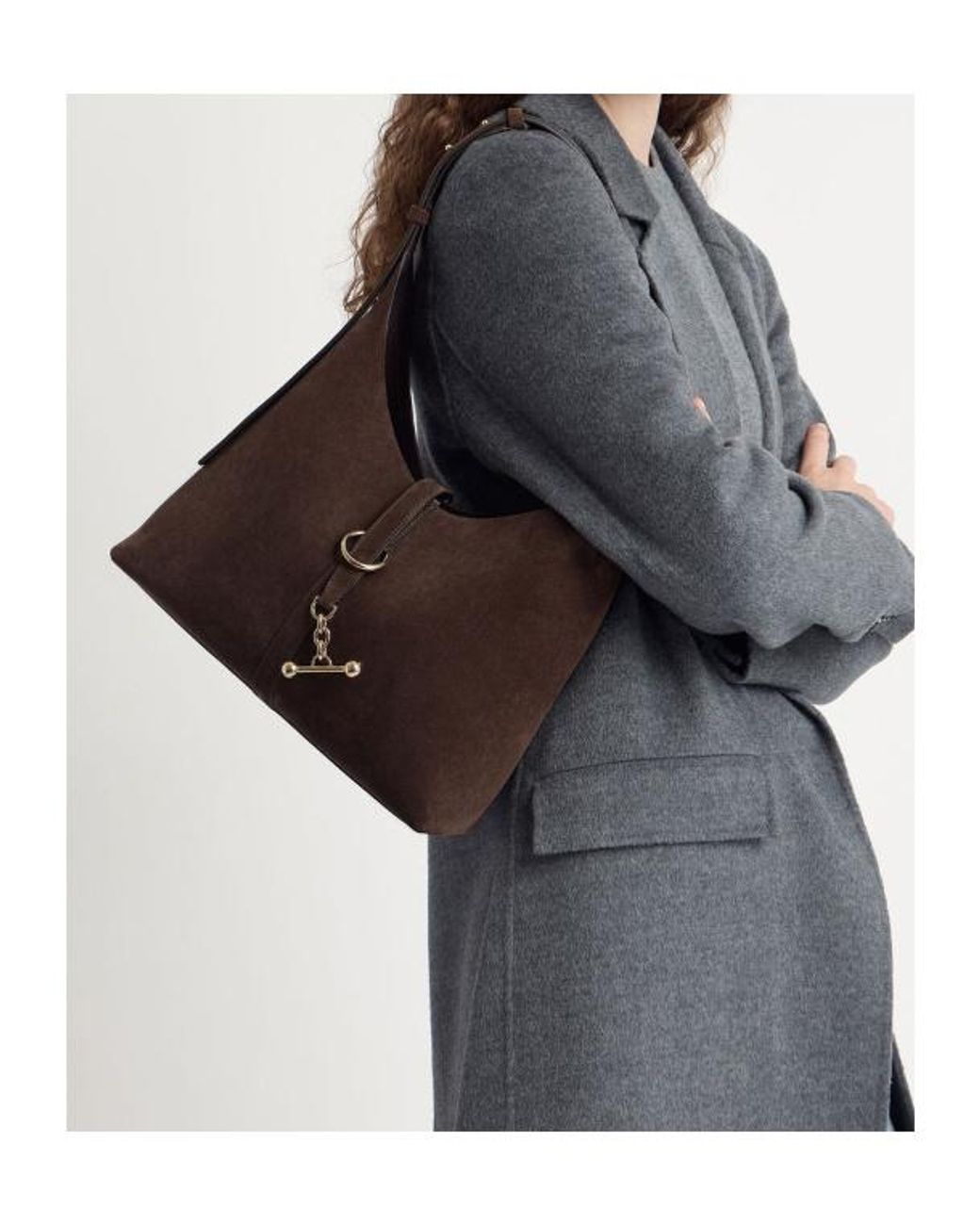 Strathberry Brown Bar-Detail Suede Shoulder Bag