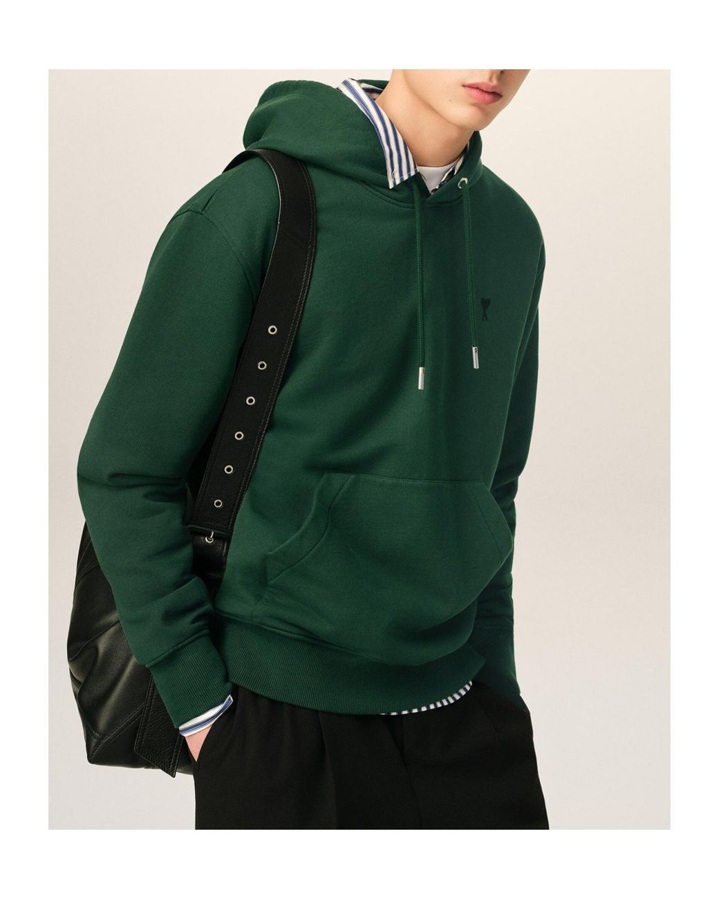 AMI Green Ami De Coeur Drawstring Hoodie for men