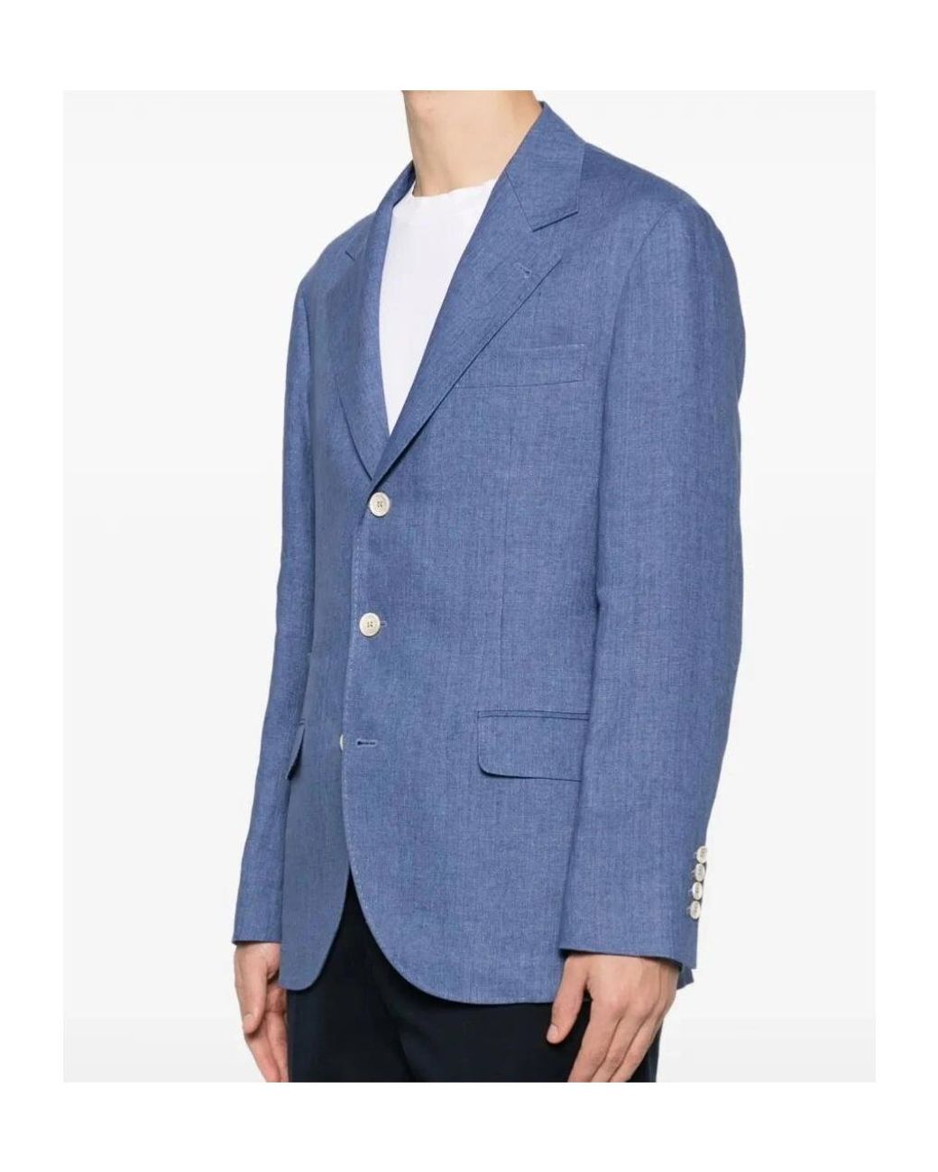 Brunello Cucinelli Blue Single-Breasted Tailored Blazer for men