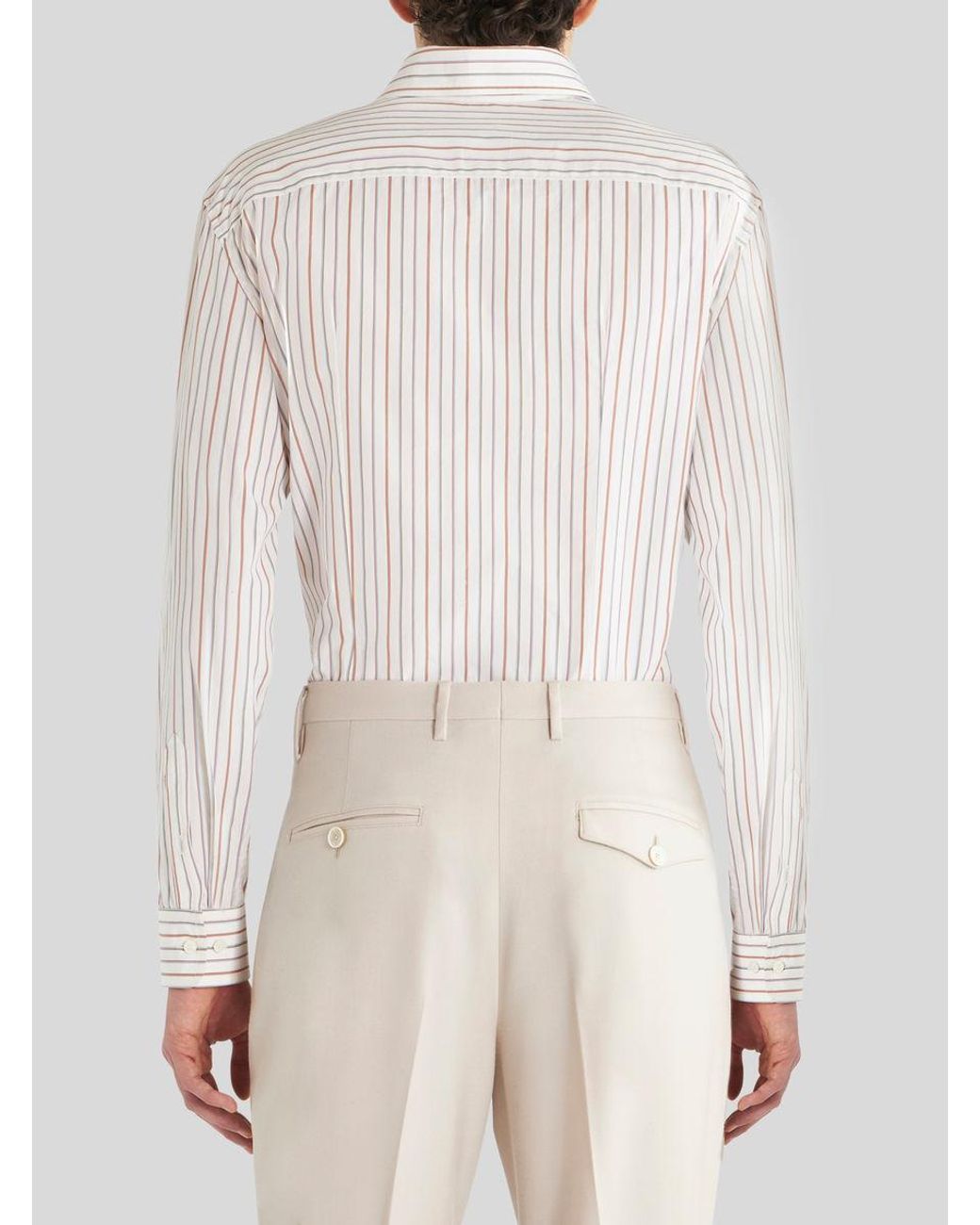 Etro White Logo Embroidered Striped Long-Sleeved Shirt for men