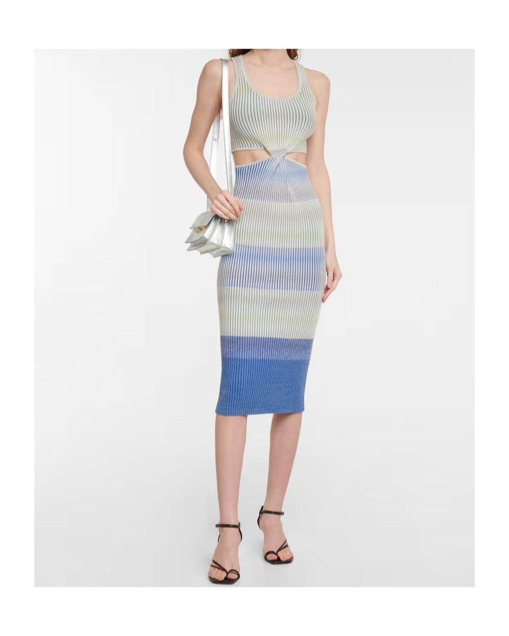 Jonathan Simkhai Blue Striped Cutout Dress