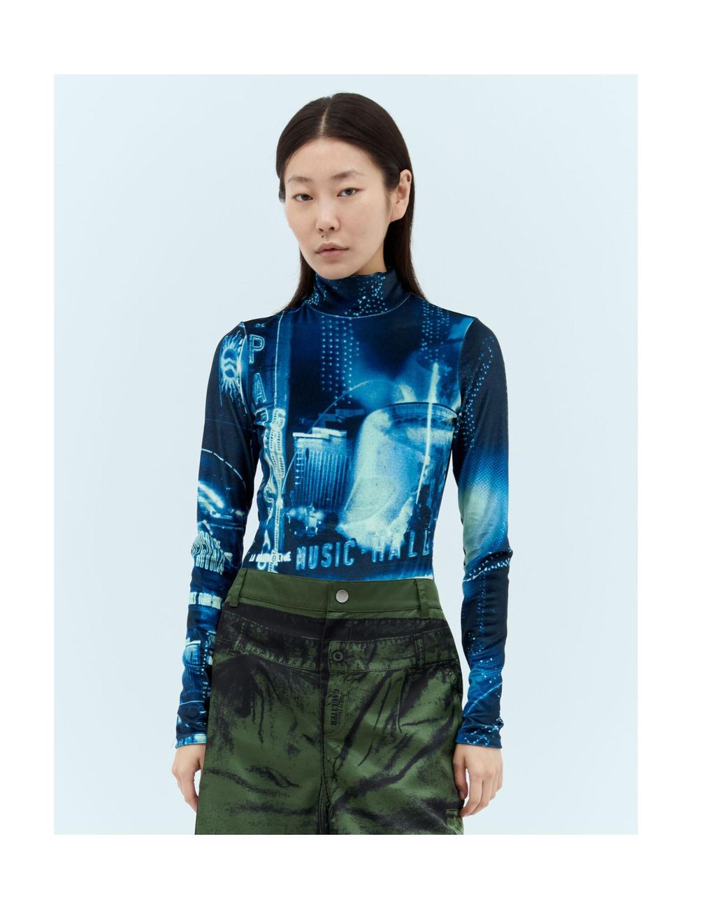 Jean Paul Gaultier Blue Pigalle Printed Velvet Bodysuit