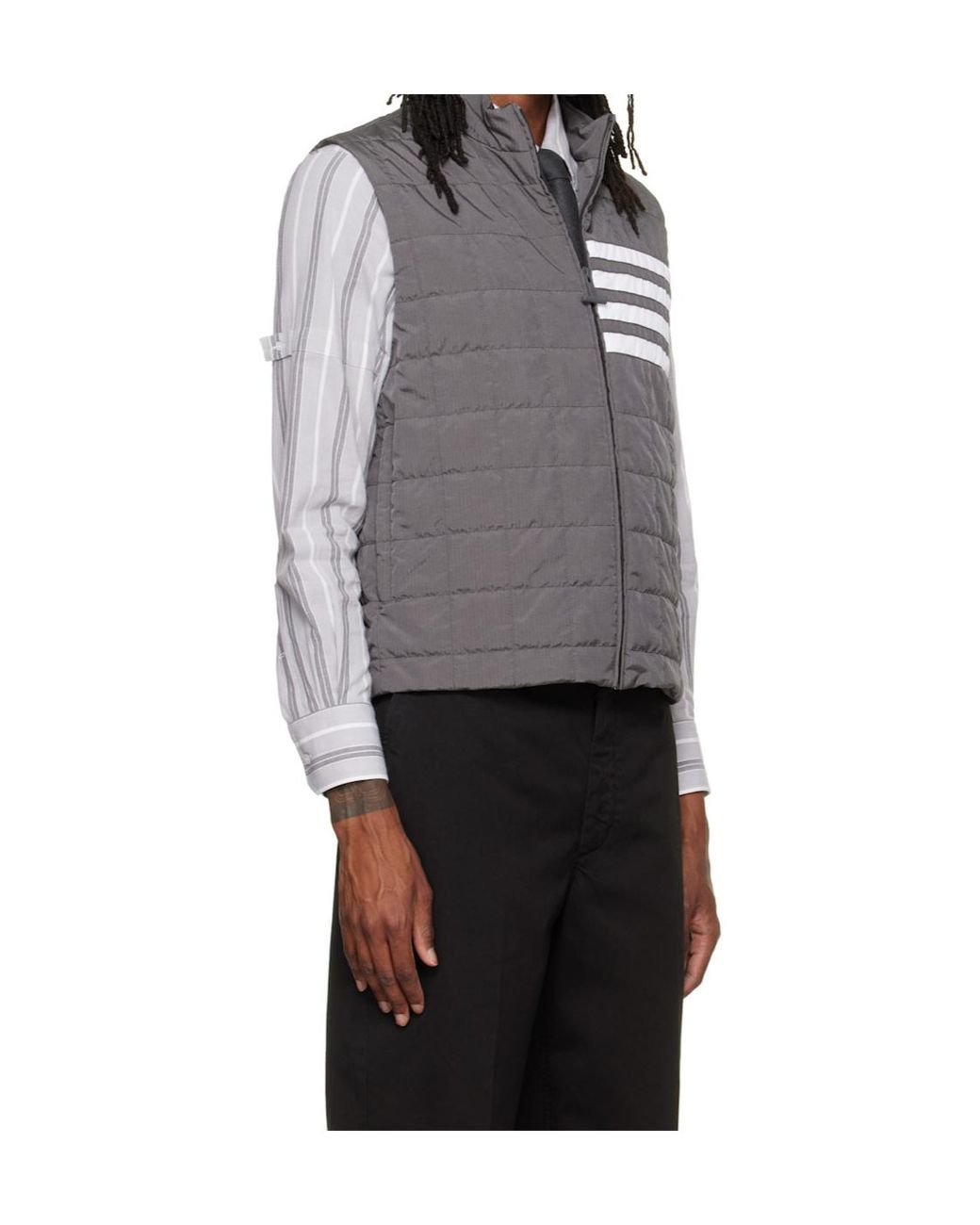 Thom Browne Gray 4-Bar Ripstop Quilted Vest for men