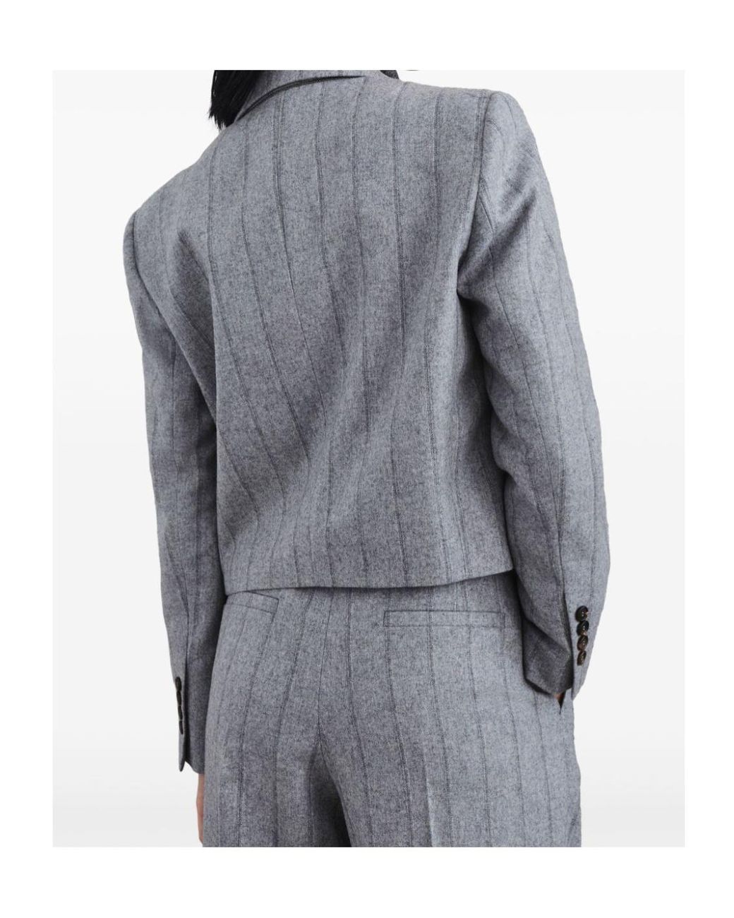 Brunello Cucinelli Blue Striped Cropped Flannel Blazer