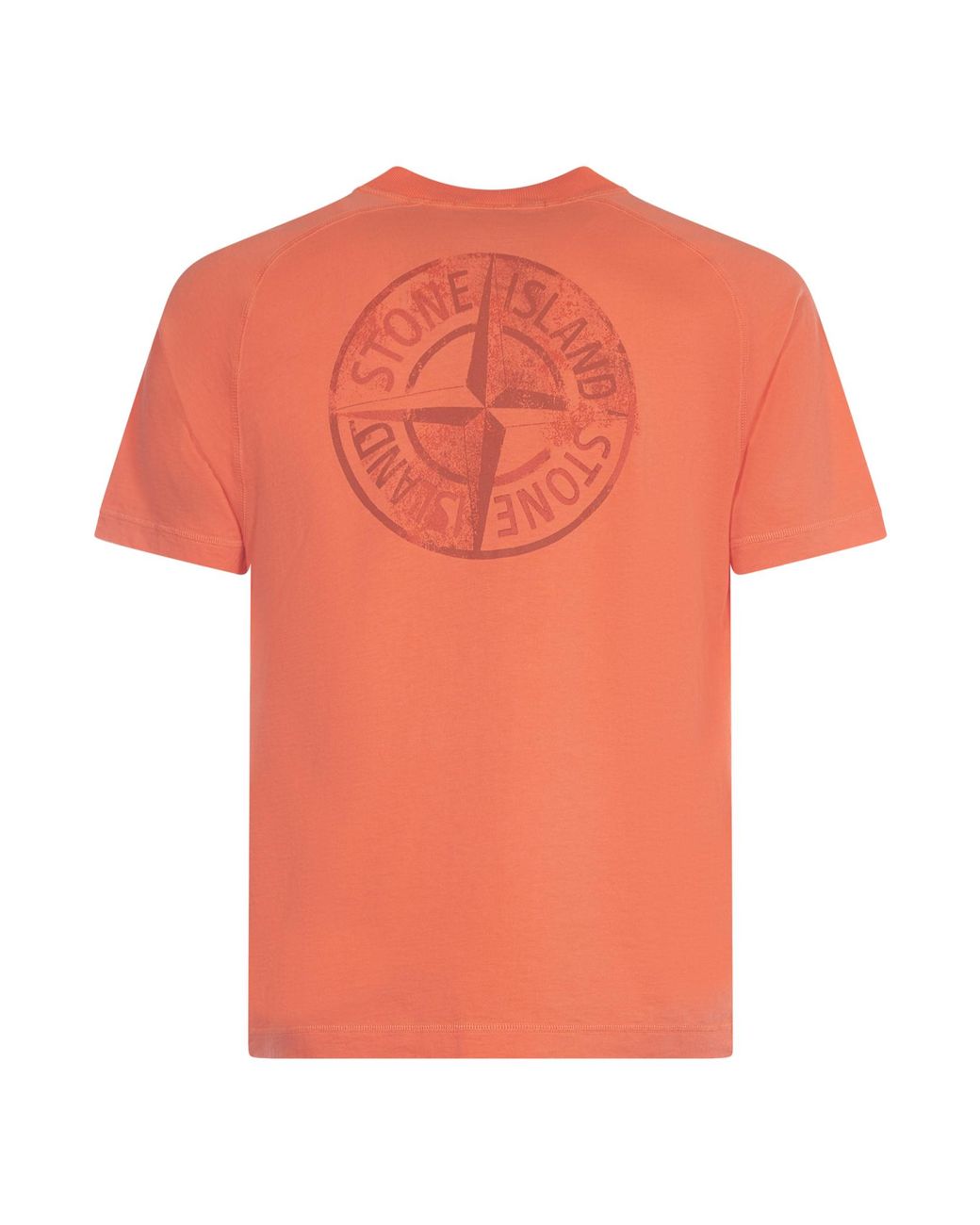 Stone Island Orange Compass-Printed Crewneck T-Shirt for men