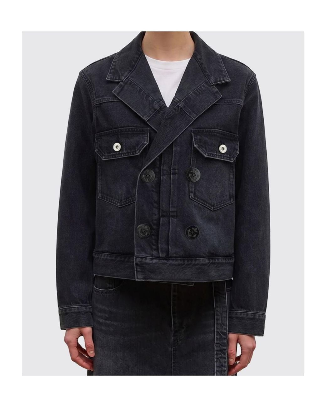 Sacai Black Double-Breasted Denim Jacket