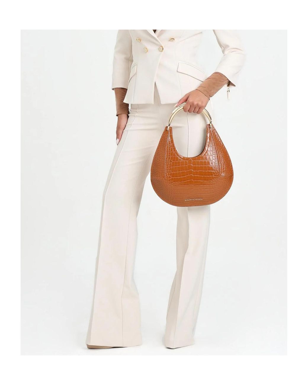 Elisabetta Franchi Natural Straight-Leg Tailored Pants