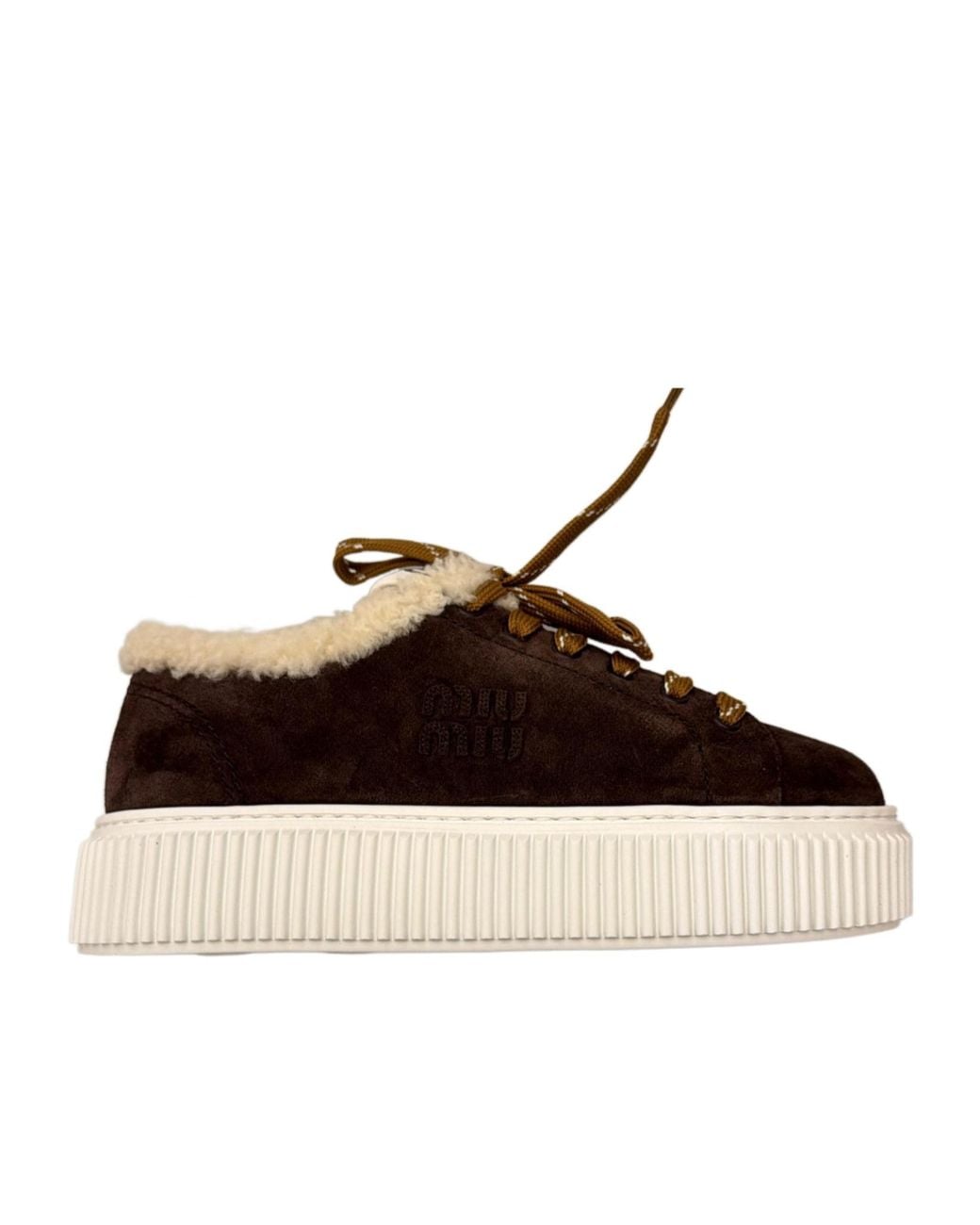 Miu Miu Brown Logo-Detailed Lace-Up Sneakers