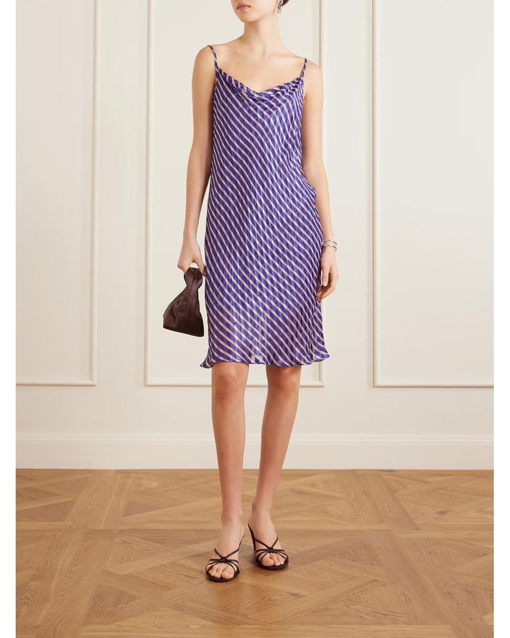 Dries Van Noten Purple Pleated Striped Midi Dress