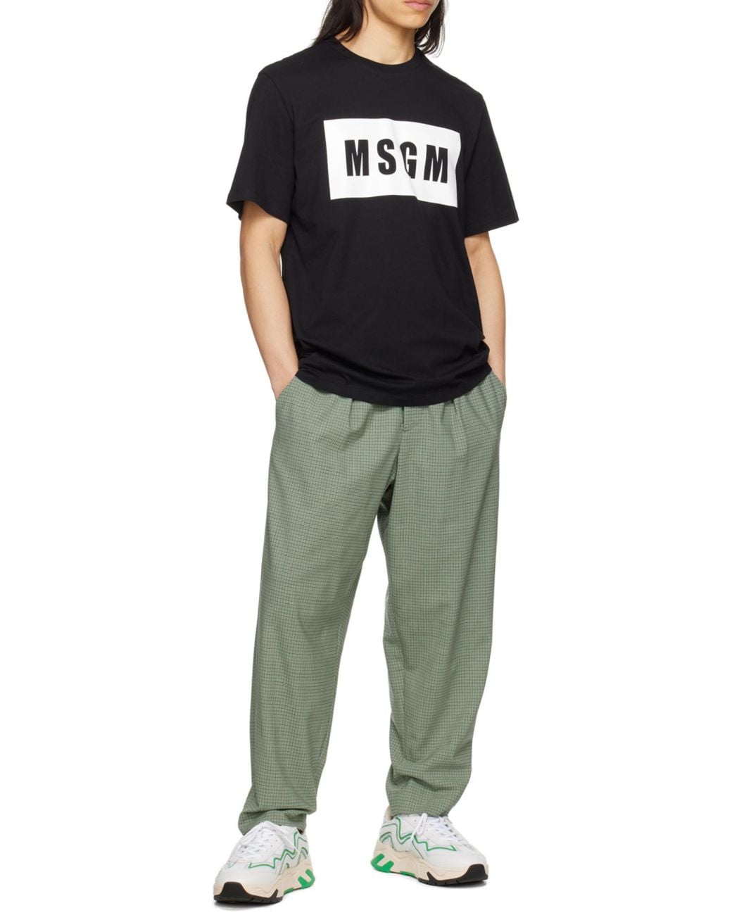 MSGM Black Logo Printed Crewneck T-Shirt for men