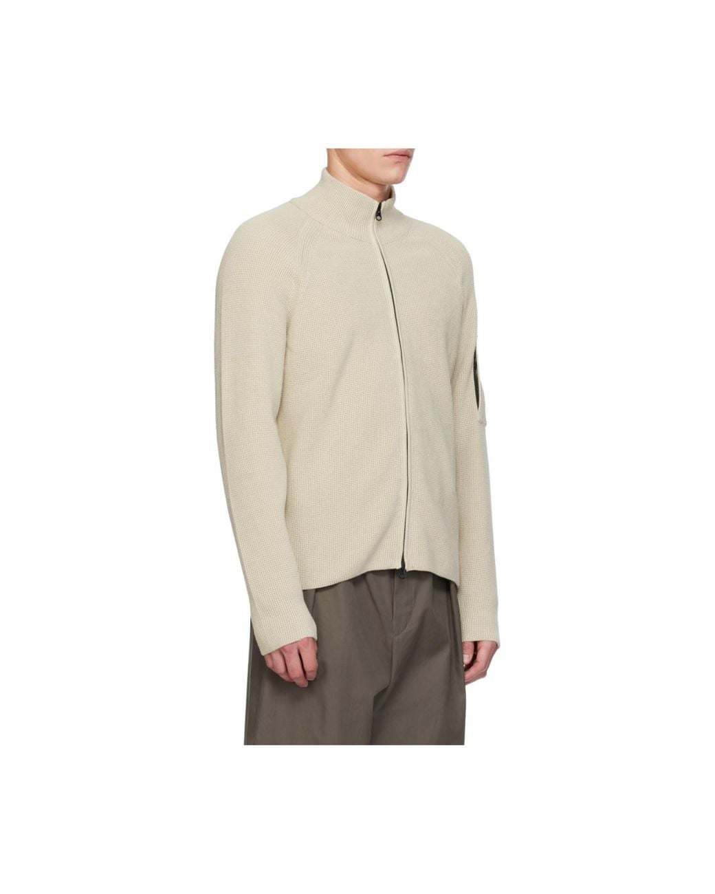 C P Company Natural Zip-Up Lens-Detail Sweater for men