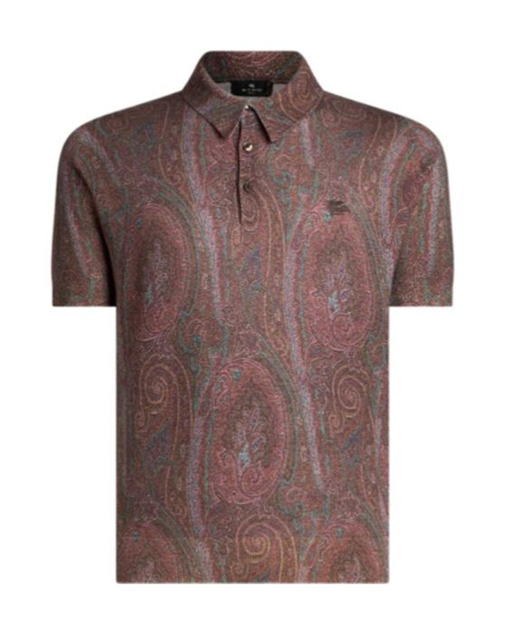Etro Brown Logo Embroidered Short-Sleeved Knitted Polo Shirt for men