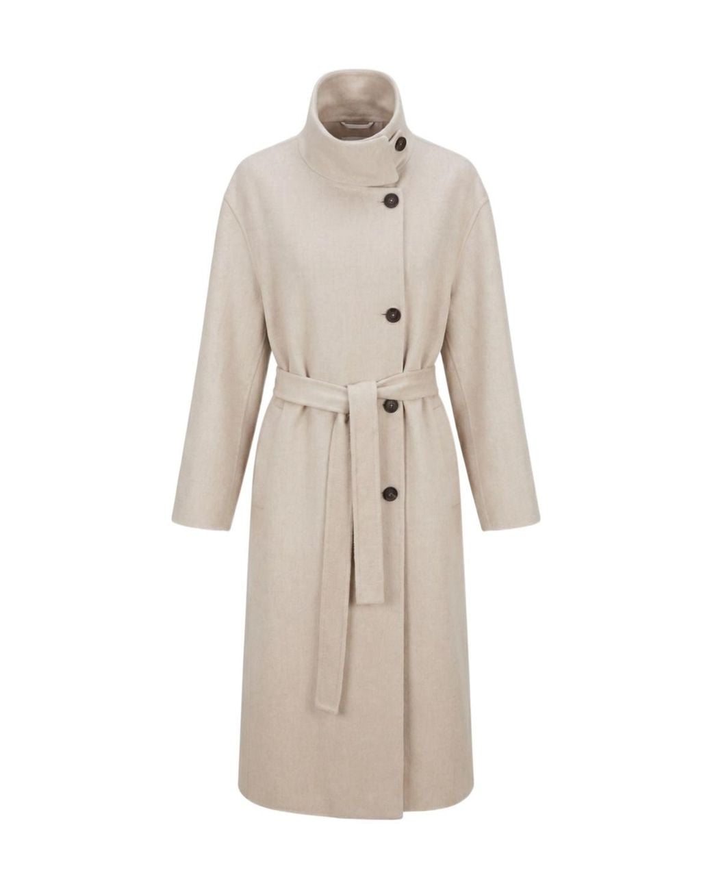 Brunello Cucinelli Natural Single-Breasted Belted Coat