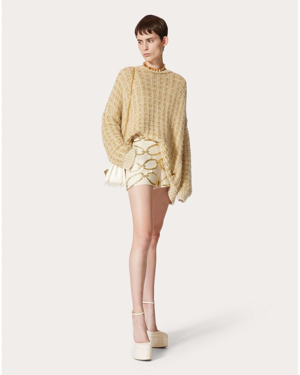 Valentino Metallic High-Waist Brocade Shorts