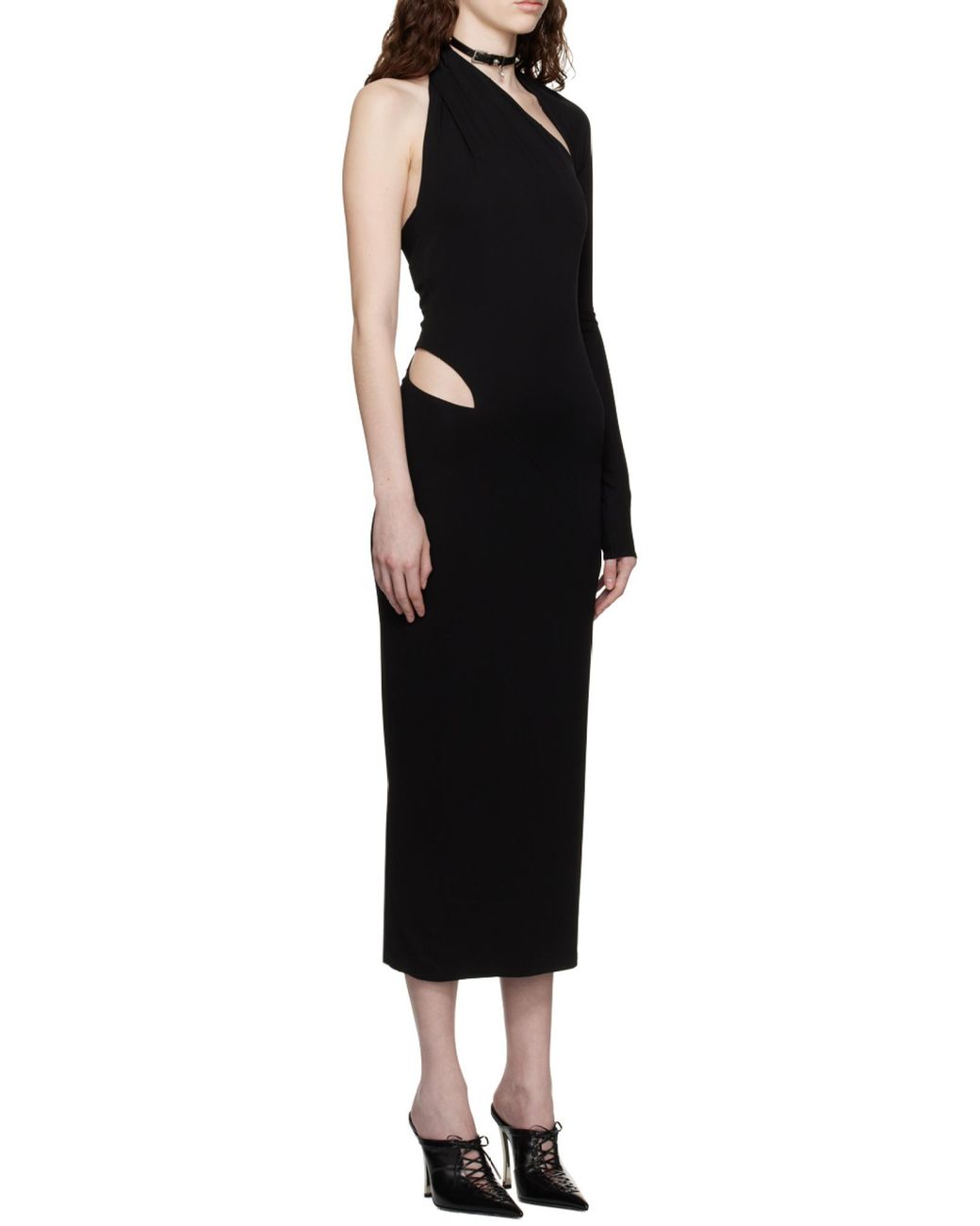 Versace Black One-Shoulder Cut Out Midi Dress