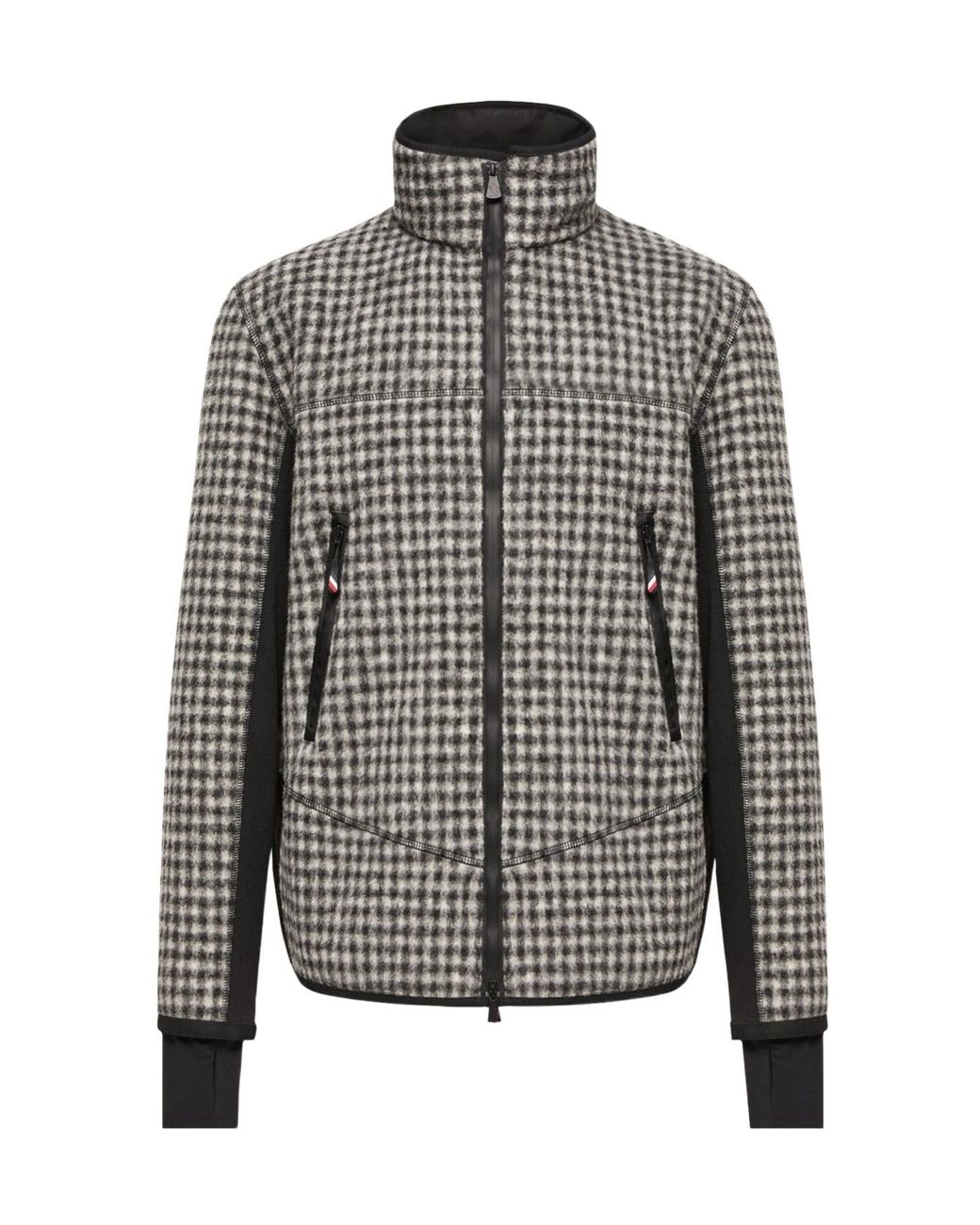 Moncler Gray Wool Blend Vichy Zip-Up Sweatshirt for men