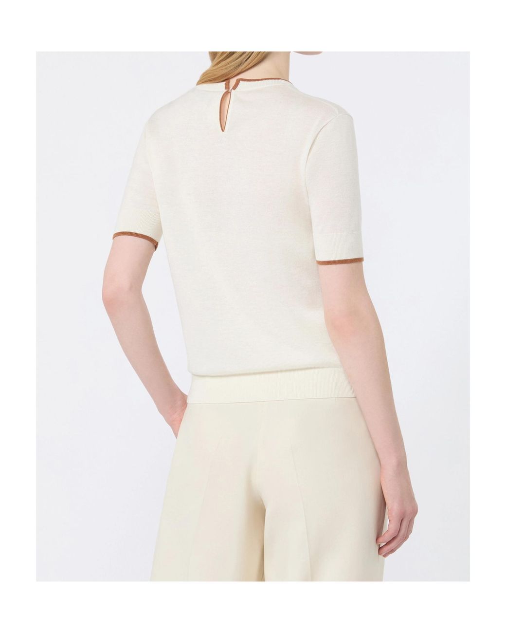 Max Mara White Contrast-Trim Short-Sleeve Top