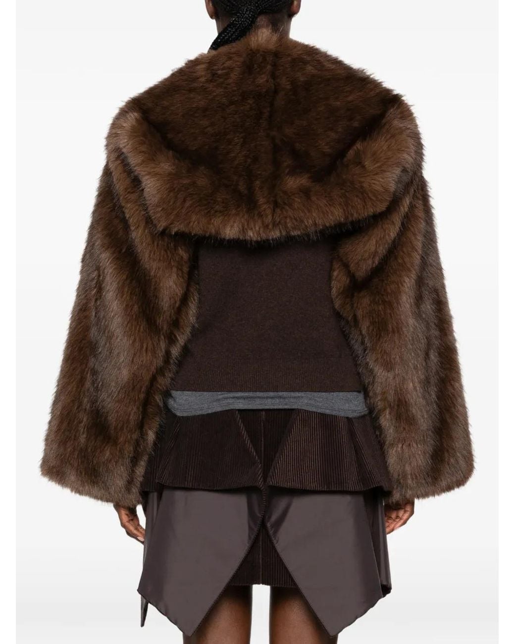 Juun.J Brown Cropped Faux Fur Coat