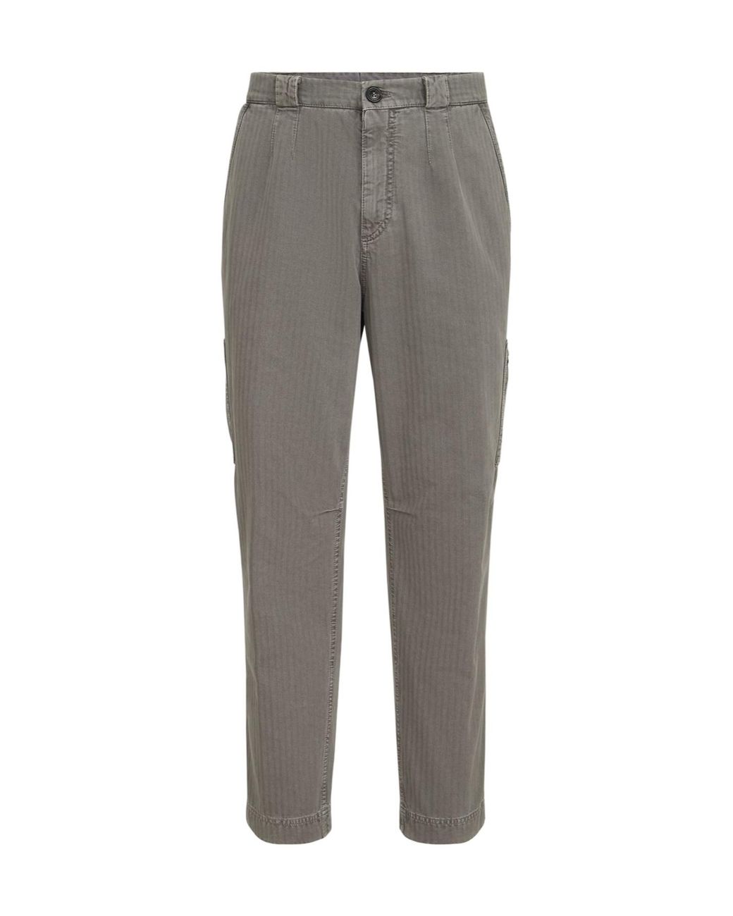 Brunello Cucinelli Gray Cotton Chevron Trousers With Zipped Pocket for men