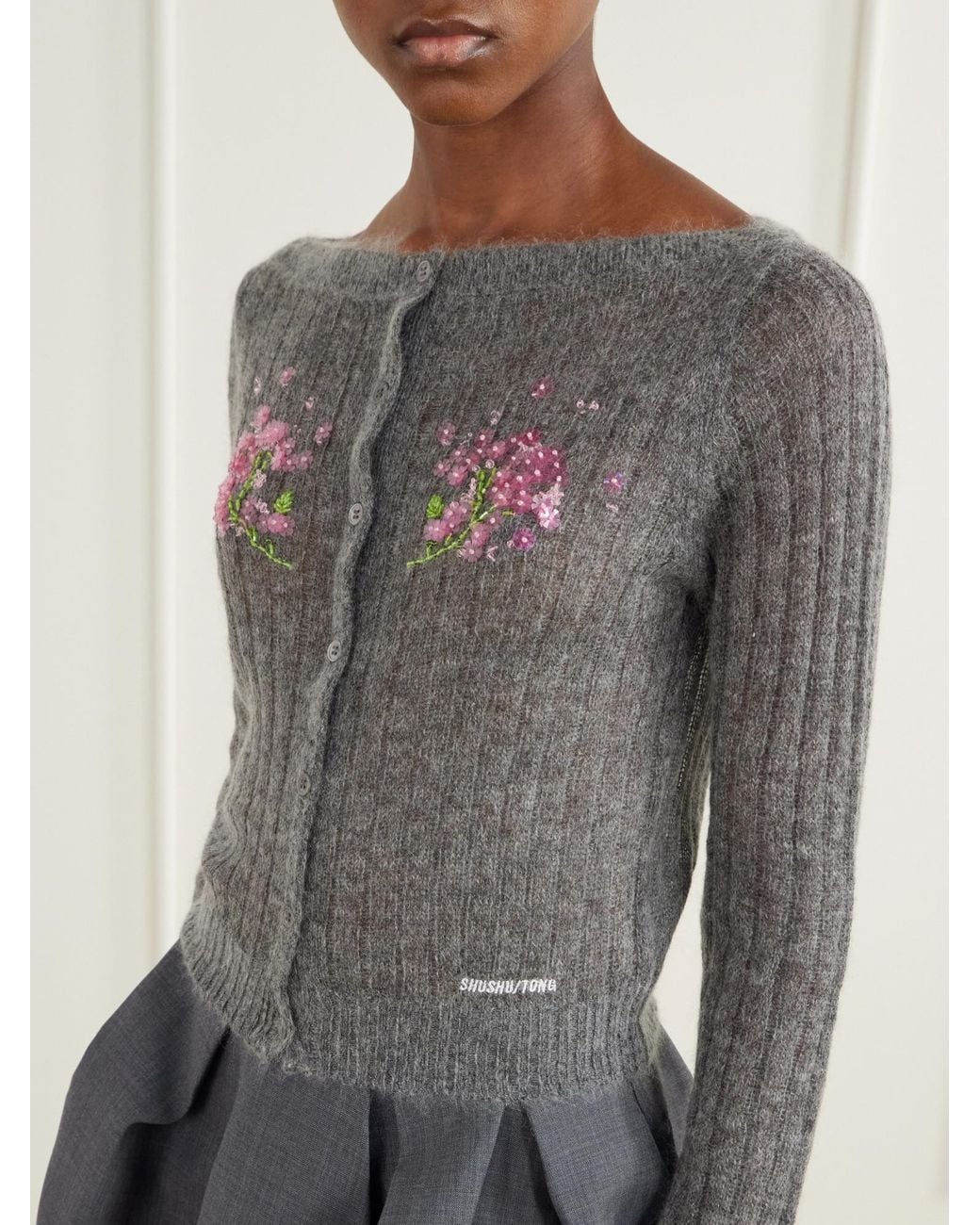 ShuShu/Tong Gray Embellished Knitted Cardigan