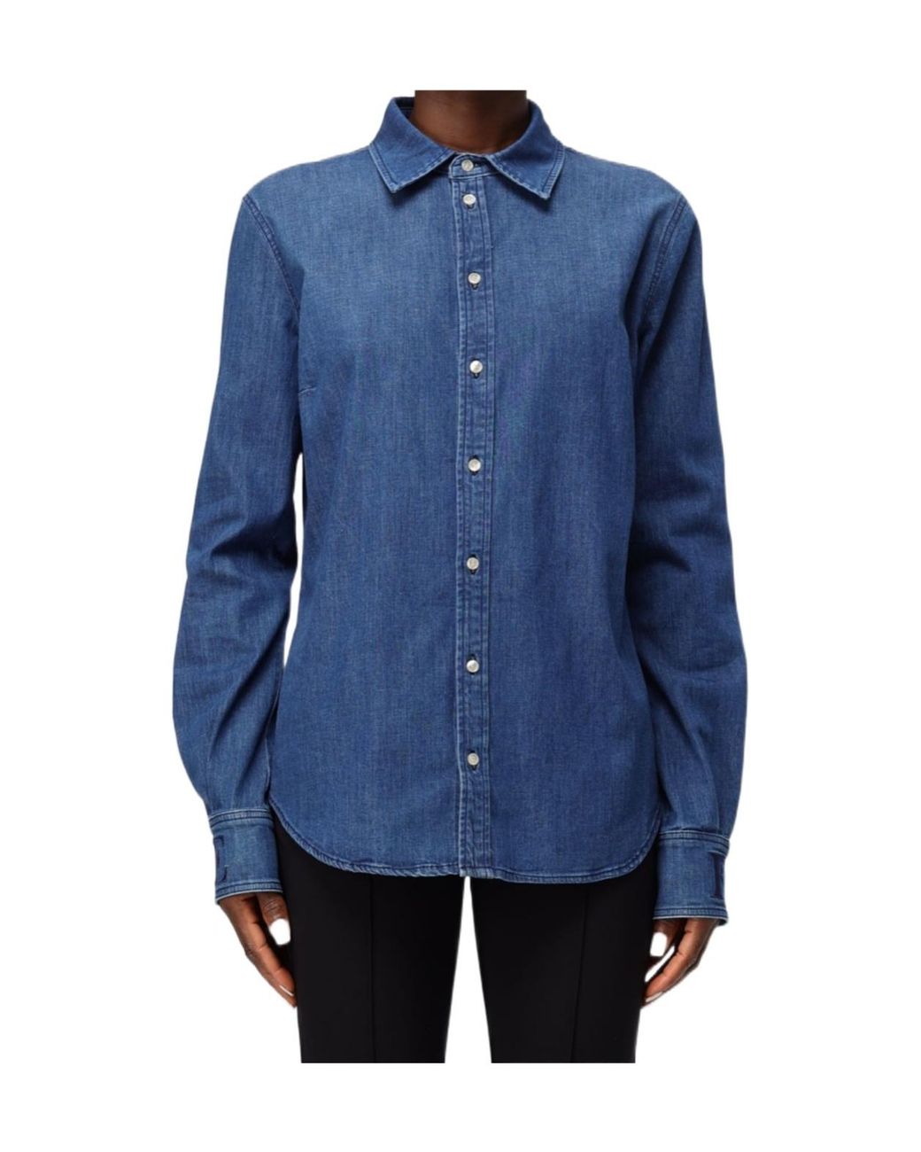 Elisabetta Franchi Blue Denim Blouse With Embroidered Logo