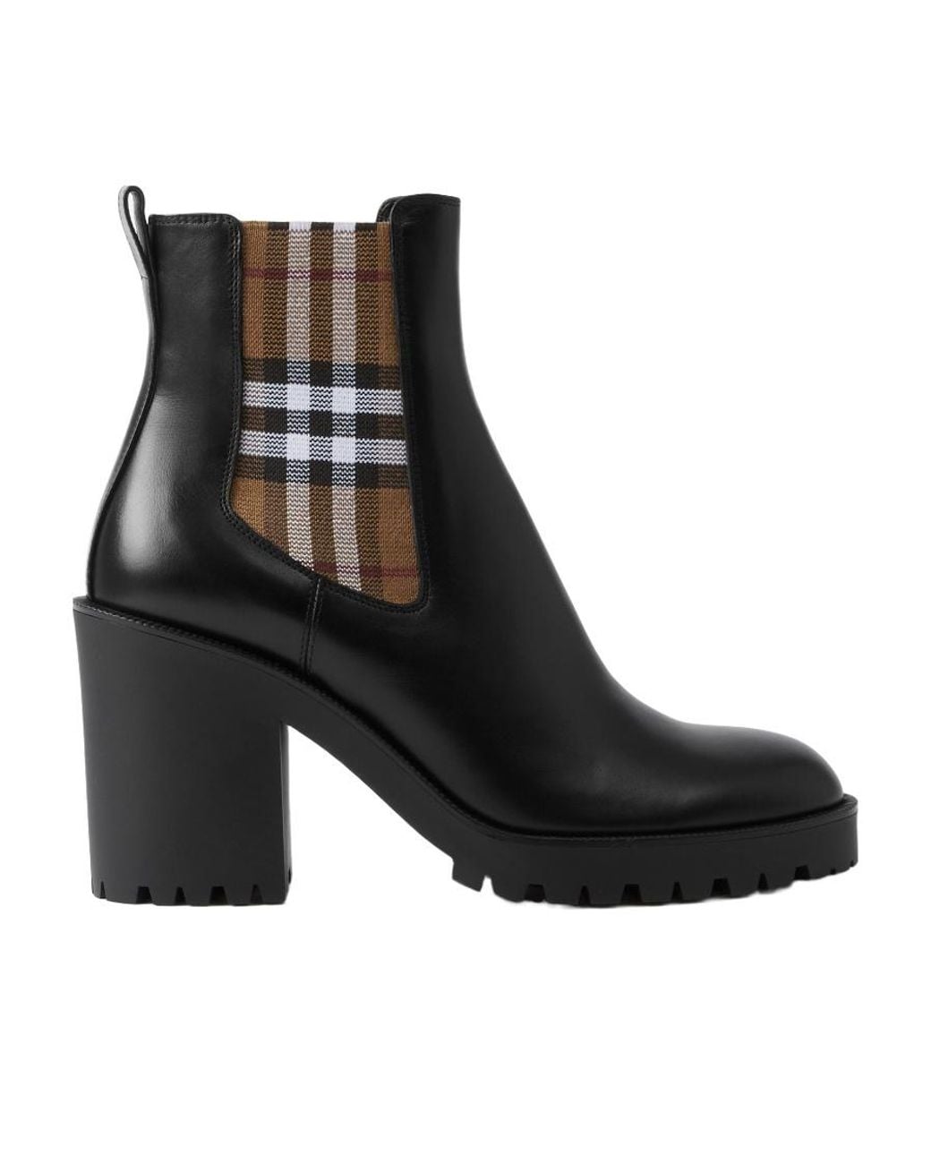 Burberry Black Checked Panel High Block Heel Boots