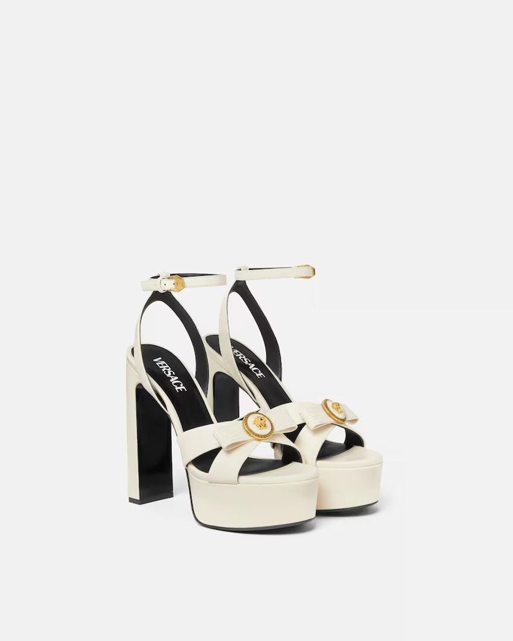 Versace White Gianni Ribbon Block-Heeled Sandals